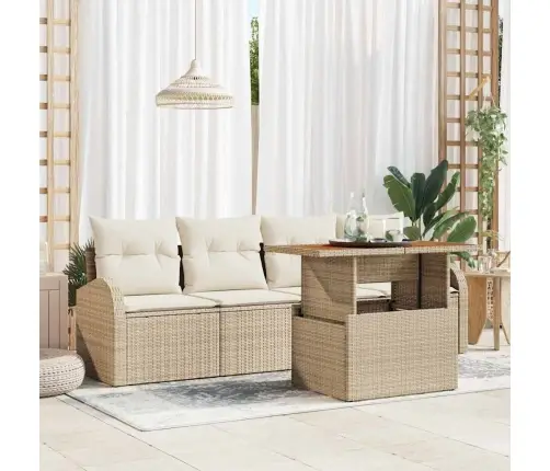 5 Daļu Dārza Ēdamistabas Komplekts Ar Spilveniem Bēšs Poli Rotangpalma Akācija Vidaxl