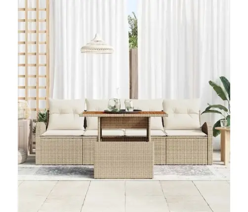 5 Daļu Dārza Ēdamistabas Komplekts Ar Spilveniem Bēšs Poli Rotangpalma Akācija Vidaxl