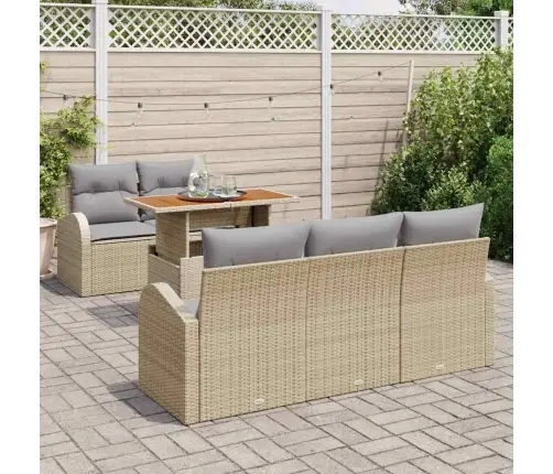 Sodo Sofų Rinkinys 6 Pcs Smėlio Ir Šviesiai Pilkos Spalvos