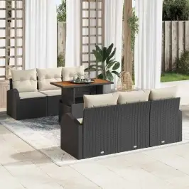 Dārza Dīvānu Komplekts Ar Spilvenu 7 Pcs Melna Un Krēmkrāsas Vidaxl
