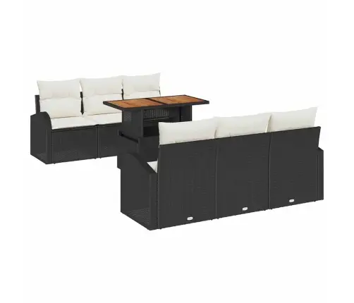 7 Gabalu Dārza Ēdamgaldu Komplekts Ar Spilveniem Melns Poli Rotangpalma Akācijas Vidaxl