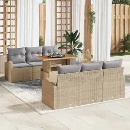 Sodo Sofų Rinkinys 7 Pcs Smėlio Ir Šviesiai Pilkos Spalvos