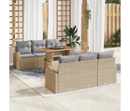 Sodo Sofų Rinkinys 7 Pcs Smėlio Ir Šviesiai Pilkos Spalvos