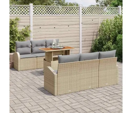 Sodo Sofų Rinkinys 7 Pcs Smėlio Ir Šviesiai Pilkos Spalvos