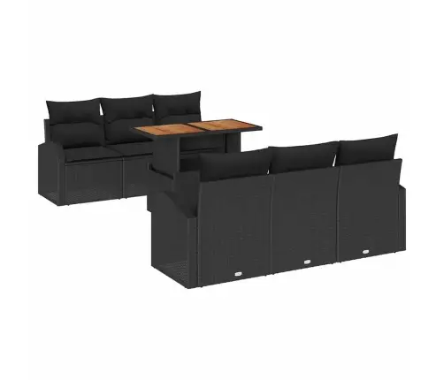 7 Daļu Dārza Ēdamgalds Ar Spilveniem Melnā Poli Rotangpalmas Un Akācijas Vidaxl