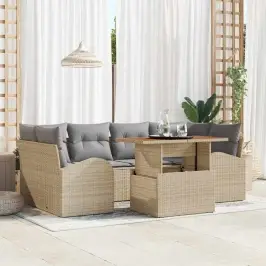Dārza Dīvānu Komplekts Ar Spilvenu 7 Pcs Bēša Un Gaiši Pelēka Vidaxl