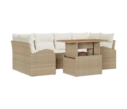 7 Gabalu Dārza Ēdamgalds Ar Spilveniem Bēšs Poli Rotangpalma Akācijas Vidaxl