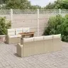 Sodo Sofų Rinkinys Su Pagalve 8 Pcs Smėlio Ir Kreminės Spalvos