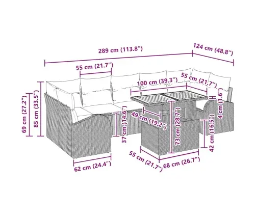 8 Daļu Dārza Ēdamgalds Ar Spilveniem Bēšs Poli Rotangpalma Akācija Vidaxl