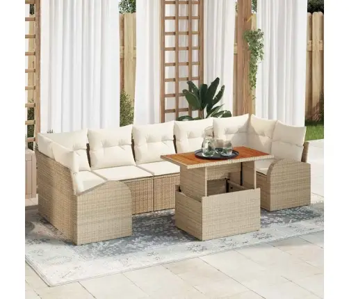 Sodo Sofų Rinkinys Su Pagalve 8 Pcs Smėlio Ir Kreminės Spalvos