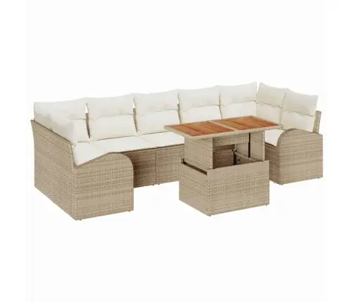Sodo Sofų Rinkinys Su Pagalve 8 Pcs Smėlio Ir Kreminės Spalvos