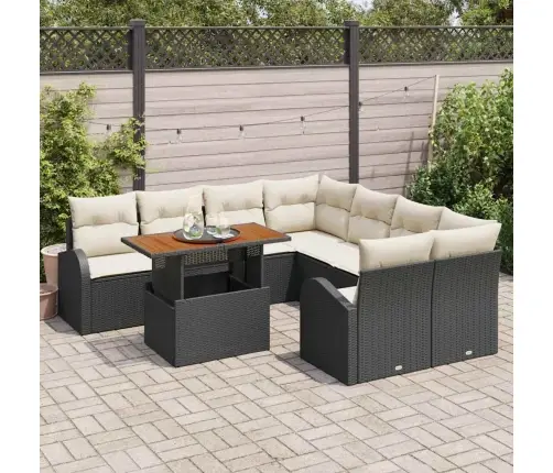 9 Izstrādājumu Dārza Galds Ar Spilveniem Melnā Poliratanā Un Akācijā Vidaxl