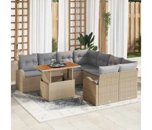 Sodo Sofų Rinkinys 9 Pcs Smėlio Ir Šviesiai Pilkos Spalvos