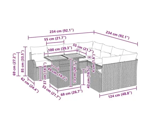Sodo Sofų Rinkinys 9 Pcs Smėlio Ir Šviesiai Pilkos Spalvos