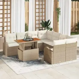 Sodo Sofų Rinkinys Su Pagalve 9 Pcs Smėlio Ir Kreminės Spalvos