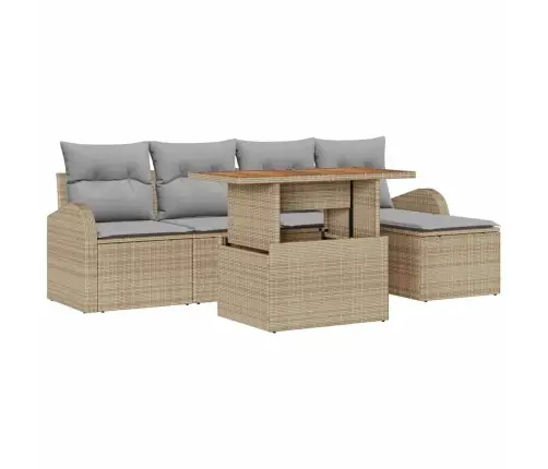 6 Gab. Dārza Ēdamgalds Ar Spilveniem Bēšs Poli Rotangpalma Akācija Vidaxl