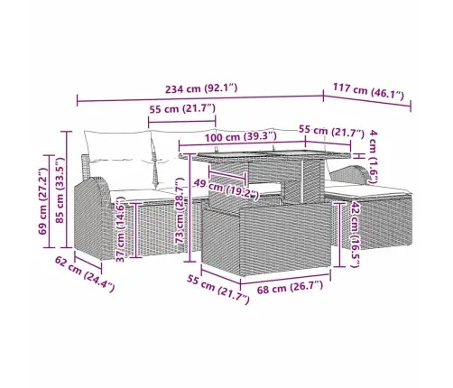 6 Gabalu Dārza Pusdienu Komplekts Ar Spilveniem Bēšs Poli Rotangpalma Akācija Vidaxl