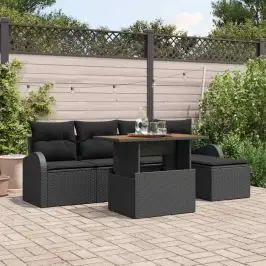 Sodo Sofų Rinkinys Su Pagalve 6 Pcs Juoda