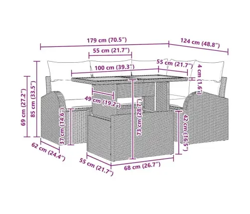 Sodo Sofų Rinkinys Su Pagalve 5 Pcs Pilka