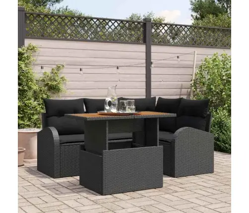 5 Daļu Dārza Ēdamgalds Ar Spilventiņiem Melnā Poli Ratan Akacije Vidaxl