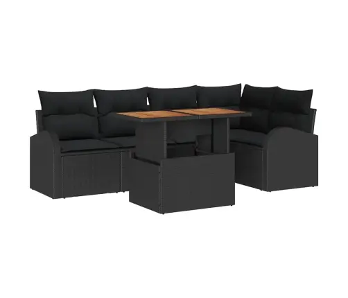 6 Gabalu Dārza Ēdamgalds Ar Spilveniem Melna Poli Rotangpalma Akācija Vidaxl