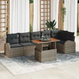 Dārza Dīvānu Komplekts Ar Spilvenu 7 Pcs Pelēka Vidaxl