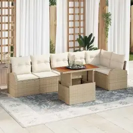 Dārza Dīvānu Komplekts Ar Spilvenu 7 Pcs Bēša Un Krēmkrāsa Vidaxl