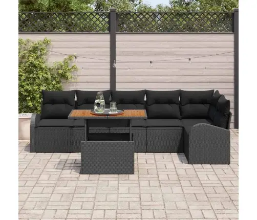 7 Gabalu Dārza Ēdamgaldu Komplekts Ar Spilveniem Melnā Poliratanā Un Akācijā Vidaxl