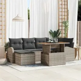 Dārza Dīvānu Komplekts Ar Spilvenu 7 Pcs Pelēka Vidaxl