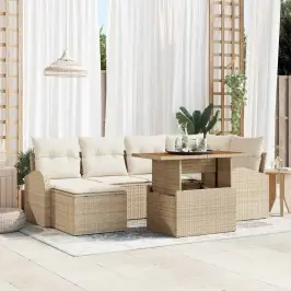 Dārza Dīvānu Komplekts Ar Spilvenu 7 Pcs Bēša Un Krēmkrāsa Vidaxl