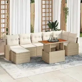 Dārza Dīvānu Komplekts Ar Spilvenu 8 Pcs Bēša Un Krēmkrāsa Vidaxl