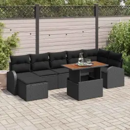 Dārza Dīvānu Komplekts Ar Spilvenu 8 Pcs Melna Vidaxl
