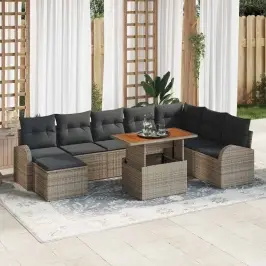 Dārza Dīvānu Komplekts Ar Spilvenu 9 Pcs Pelēka Vidaxl