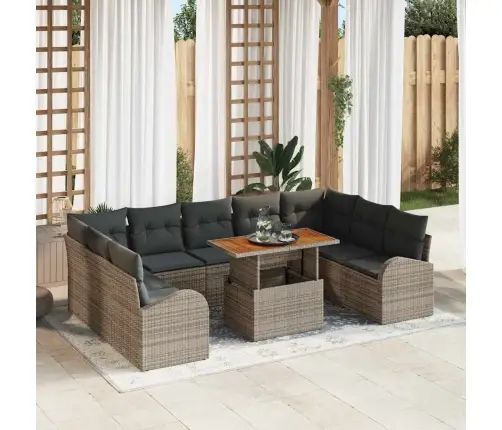 10 Daļu Dārza Ēdamgalda Komplekts Ar Spilveniem Pelēkā Poliražotā Koka Un Akācijas Vidaxl