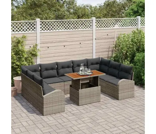 10 Daļu Dārza Ēdamgalda Komplekts Ar Spilveniem Pelēkā Poliražotā Koka Un Akācijas Vidaxl