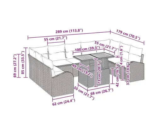 10 Daļu Dārza Ēdamgalds Ar Spilveniem Bēšs Poliratan Acacijas Vidaxl