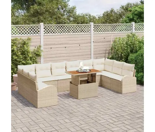 11 Daļu Dārza Ēdamgalds Ar Spilveniem Bēšs Poli Rotangpalma Akācija Vidaxl