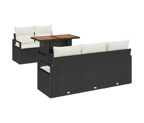 6 Gabalu Dārza Dīvānu Komplekts Ar Spilventiņiem Melna Poliratan Akācija Vidaxl