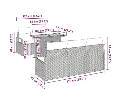Sodo Sofų Rinkinys Su Pagalve 6 Pcs Pilka