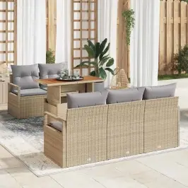 Dārza Dīvānu Komplekts Ar Spilvenu 6 Pcs Bēša Un Gaiši Pelēka Vidaxl