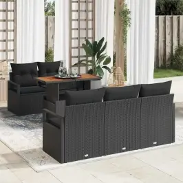 Dārza Dīvānu Komplekts Ar Spilvenu 6 Pcs Melna 100 X 55 X 73 Cm Vidaxl