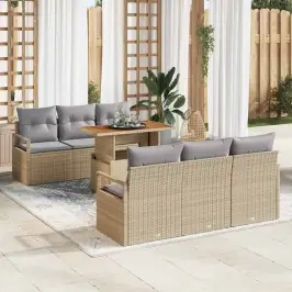 Sodo Sofų Rinkinys 7 Pcs Smėlio Ir Šviesiai Pilkos Spalvos