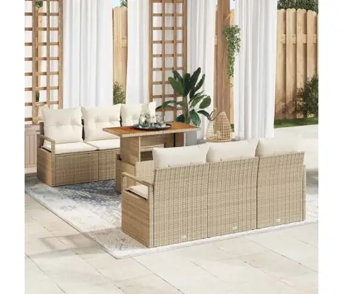 7 Gabalu Dārza Dīvānu Komplekts Ar Spilveniem, Bēšs, Poli Rotangpalma, Akācija Vidaxl 7 Gabalu Dārza Dīvānu Komplekts Ar Spilveniem, Bēšs, Poli Rotangpalma, Akācija Vidaxl