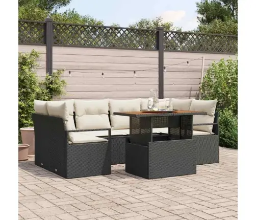 7 Gabalu Dārza Dīvānu Komplekts Ar Spilveniem Melns Poli Ratanas Akācija Vidaxl