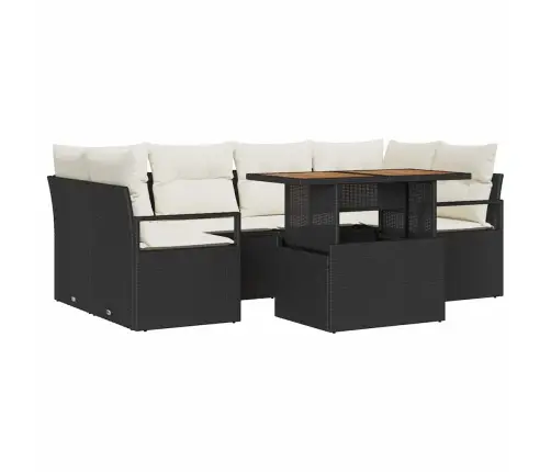 7 Gabalu Dārza Dīvānu Komplekts Ar Spilveniem Melns Poli Ratanas Akācija Vidaxl