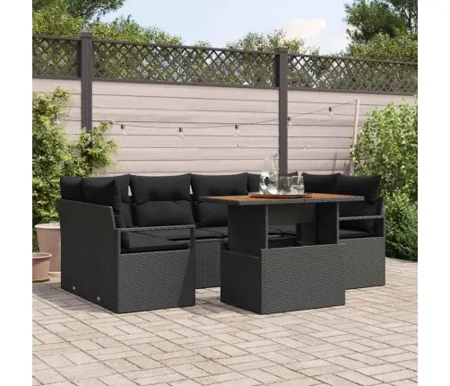 7 Gab. Dārza Dīvānu Komplekts Ar Spilveniem Melns Poli Rotangpalma Akācija Vidaxl