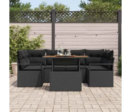 7 Gab. Dārza Dīvānu Komplekts Ar Spilveniem Melns Poli Rotangpalma Akācija Vidaxl