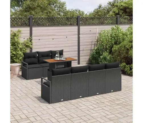 Dārza Dīvānu Komplekts 8 Pcs Melna 6 Vietu Rattan Un Alumīnijs Vidaxl