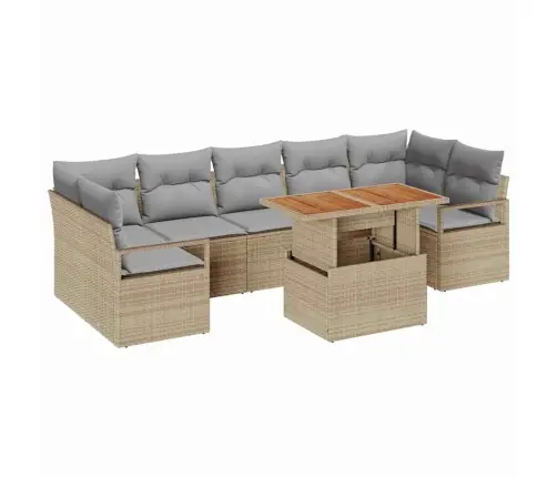 Dārza Dīvānu Komplekts 8 Pcs Bēšs Un Pelēks Liels Rotangpalma Vidaxl