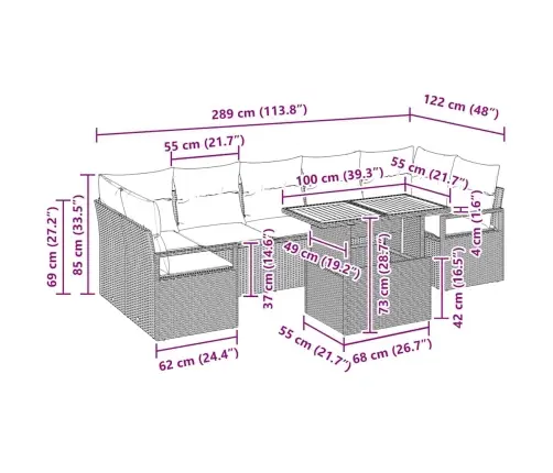 Dārza Dīvānu Komplekts 8 Pcs Bēšs Un Pelēks Liels Rotangpalma Vidaxl